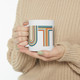 UTAH Mod Modern Retro 80s white Mug - Teal blue, yellow & Orange