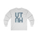 UTAH MOD modern 60s Sky Blue vintage letter style white Long Sleeve Tee t-shirt tee shirt