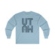 UTAH MOD modern 60s Sky Blue vintage letter style light blue Long Sleeve Tee t-shirt tee shirt