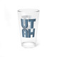 UTAH Mod Pint Glasses, 16oz  Sky Blue color. 16 ounce drinkware, pint drinking glasses, with blue striped "UTAH" letters.
