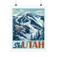 Ski Utah Vintage Travel Poster Art Print Teal Blue and orange retro artwork design