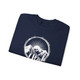 Mountains of Utah Sweatshirt with white silhouette sun, mountain peaks and Utah souvenir design on navy blue sweatshirt