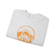 Mountains of Utah Sweatshirt with orange silhouette sun, mountain peaks and Utah souvenir design on light ash gray sweatshirt