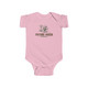 Future Hiker - Baby Child Onesie with baby hiker in greens and brown on pink onesies.