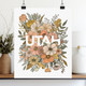 Utah Floral Bouquet Poster Art Print with peach, sage green, mustard yellow and tan colored flowers