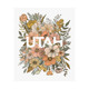 Utah Floral Bouquet Poster Art Print with peach, sage green, mustard yellow and tan colored flowers
