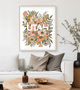 Utah Floral Bouquet Poster Art Print with peach, sage green, mustard yellow and tan colored flowers