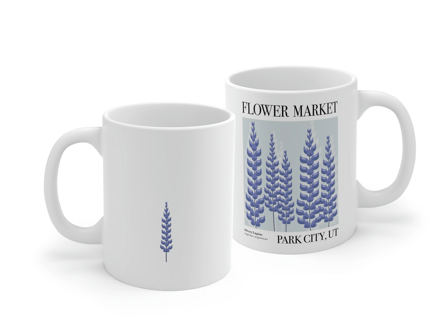 Flower Market Collection Park City UT Silvery Lupine floral mugs and wall art