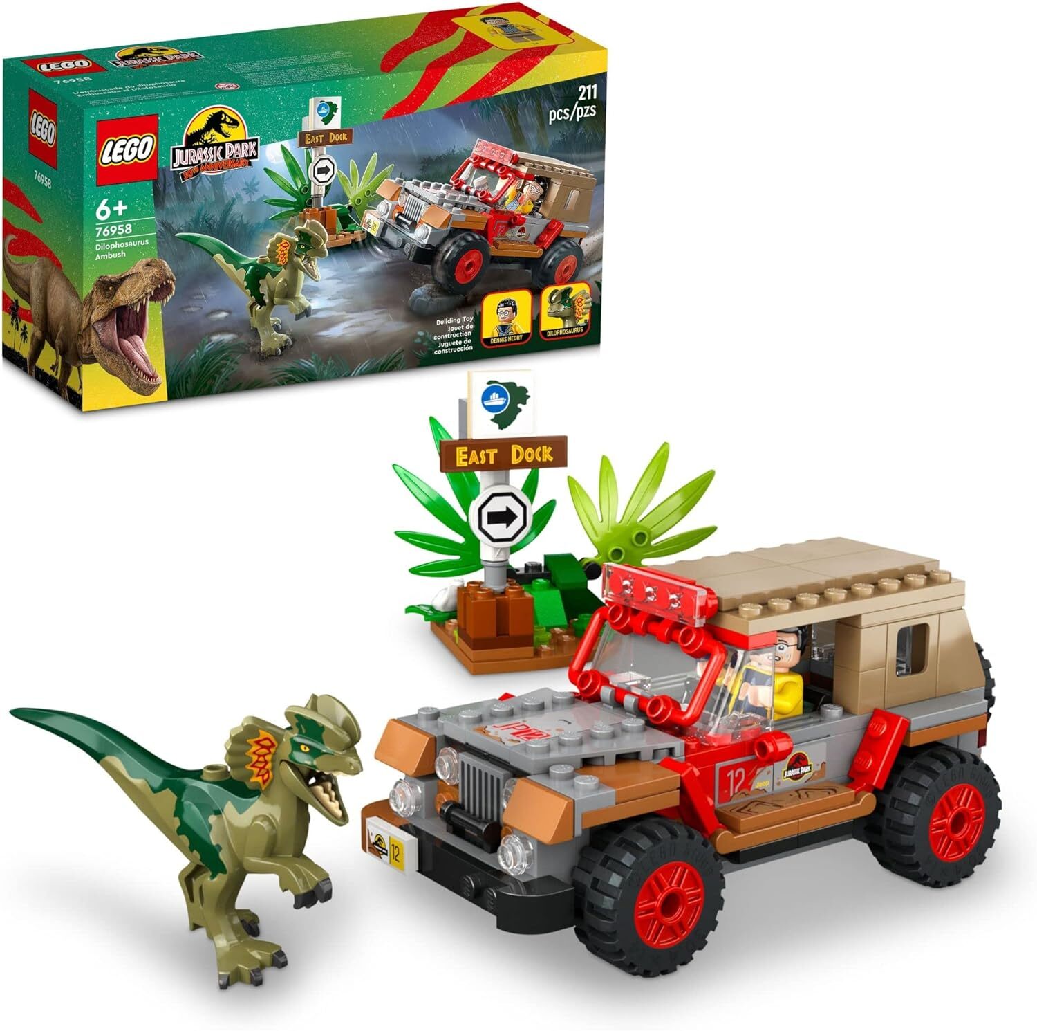 LEGO Jurassic Park Dilophosaurus Ambush 76958 retired set — LEGO Movie crossover vibe