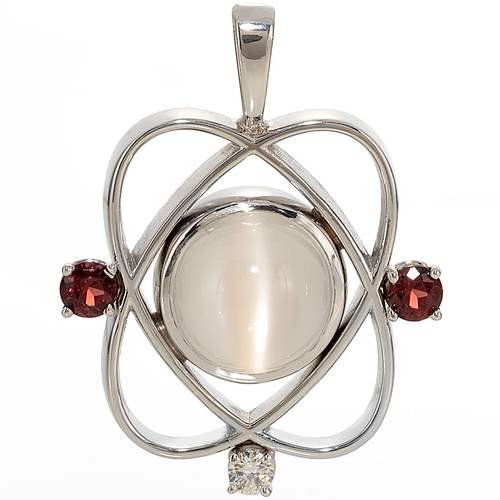 Pendant only; Cat’s Eye Moonstone 10.02 cts; Garnets 0.73 cts; Diamond 0.10 cts - details below