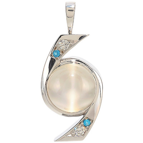 Pendant only; Cat’s Eye Moonstone 13.45 cts; Apatites 0.08 cts; Diamonds 0.20 cts - details below