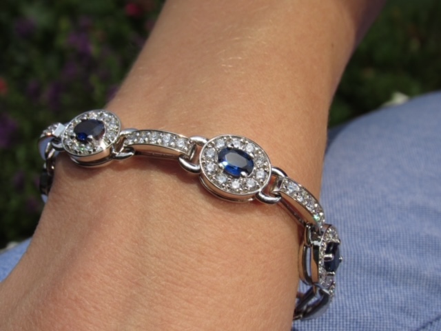 Sophie's Design and My Sapphire and Diamond Line Bracelet in 18 KT White Gold