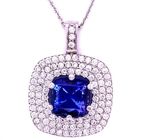 10.10 ct Tanzanite; 2.68 cts Diamond with a 22 inch adjustable round cable chain