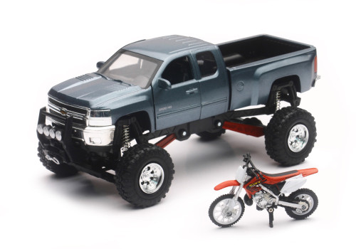 REPLICA 1:43 TRUCK/RACE BIKE CHEVY GREY/HONDA BIKE RED