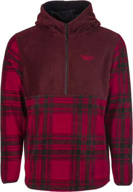FLY HALF ZIP PULLOVER HOODIE RED PLAID LG