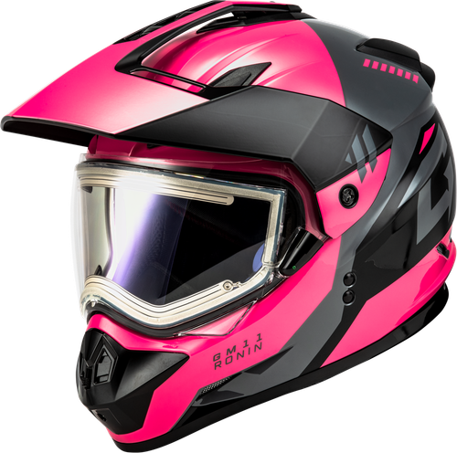 GM-11S RONIN SNOW HELMET W/ ELEC SHIELD BLACK/GREY/PINK MD