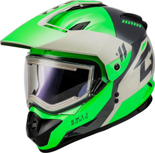 GM-11S RONIN SNOW HELMET W/ ELEC SHIELD GREEN/GREY 2X