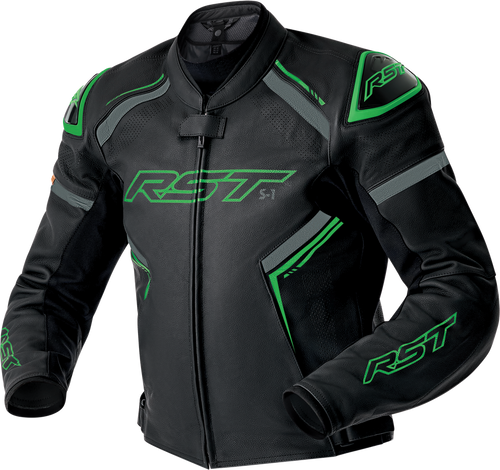 S1 D3O LEATHER JACKET BLK/GRY/FLO GRN SM