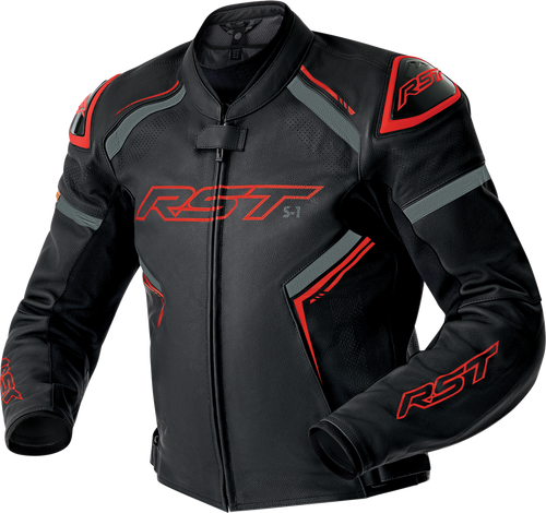 S1 D3O LEATHER JACKET BLK/GRY/RED LG
