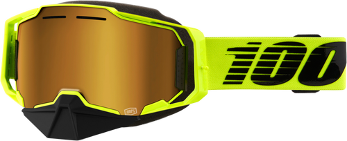 ARMEGA SNOWMOBILE GOGGLE NEON YLW W/ GLD MIRROR LENS