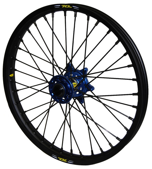 WHEEL FRONT 1.60X21 BLUE HUB BLK RIM/BLK SPOKE/BLK NIPPLE