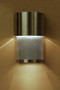 Stainless steel with perforated stainless steel for a sleek, contemporary wall sconce.