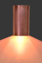 Copper half cylinder wall sconce with a copper lid.  Great exterior lamp and Dark Sky ordinance compliant.