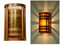 Column Wall Sconce. Light antique copper finish with amber mica.  Small size.