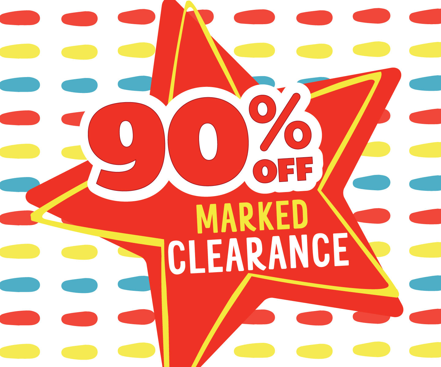 red star graphic with the words "90% off marked clearance"