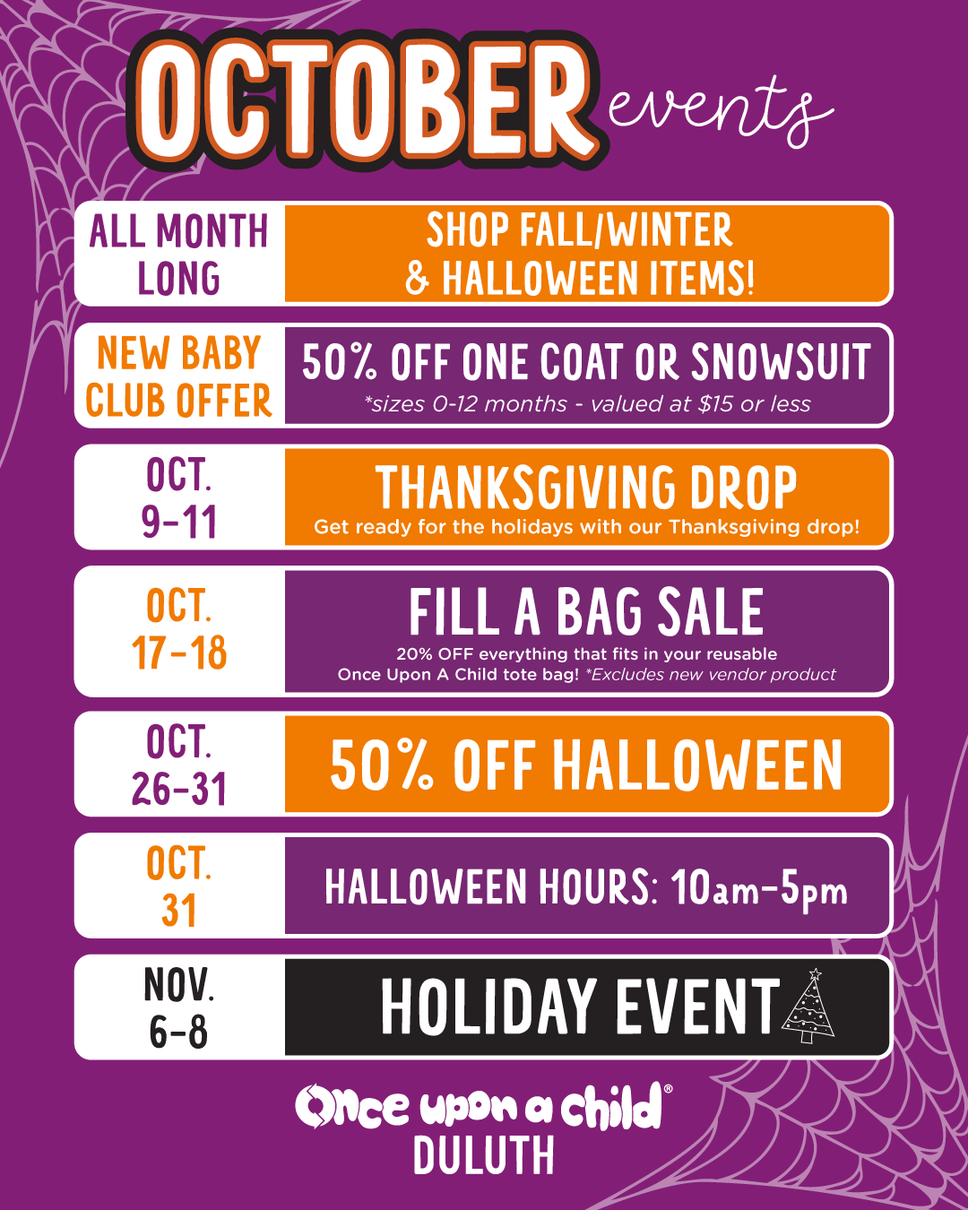 October calendar of events
