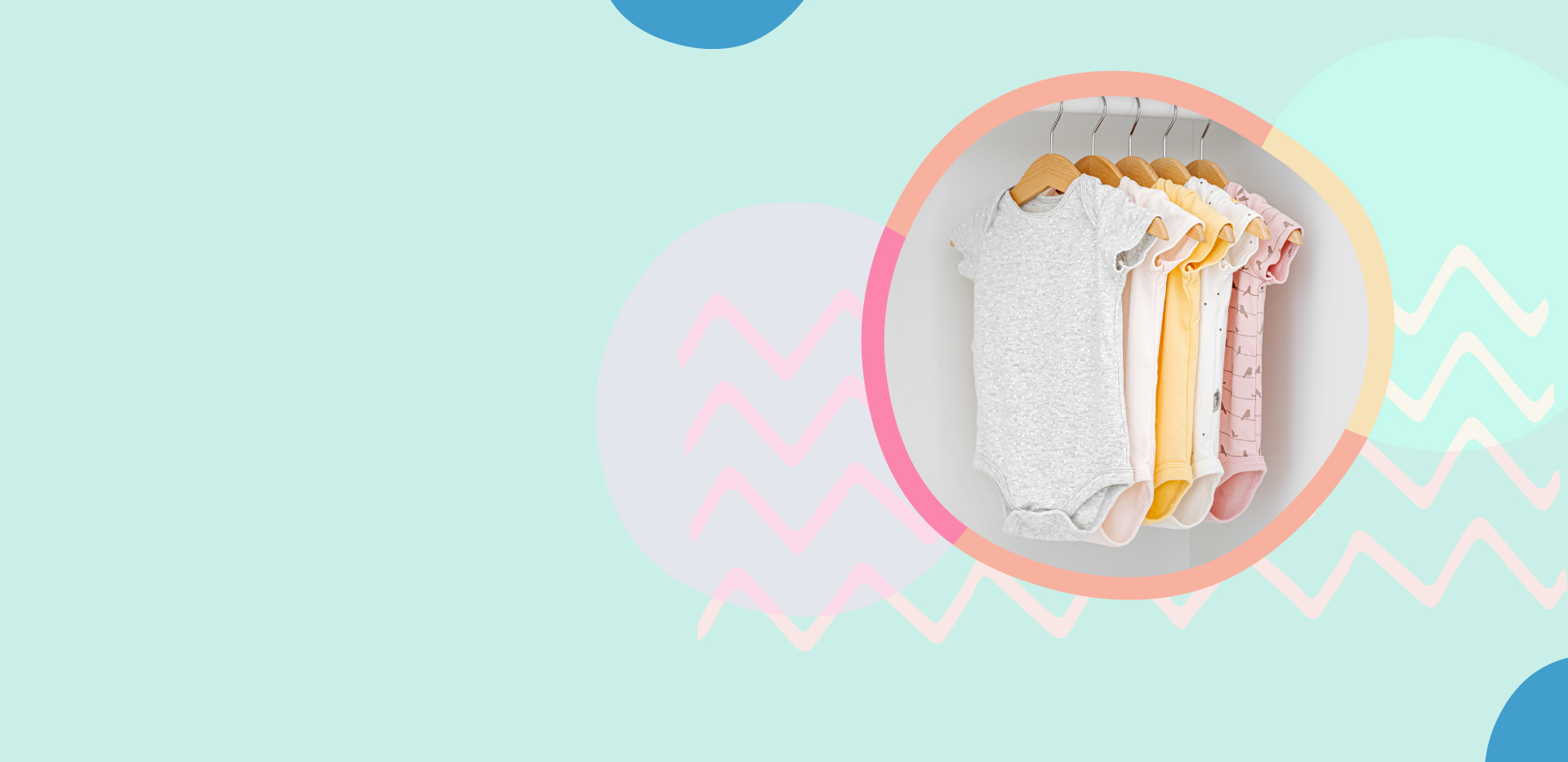 pastel background with an image of baby bodysuits