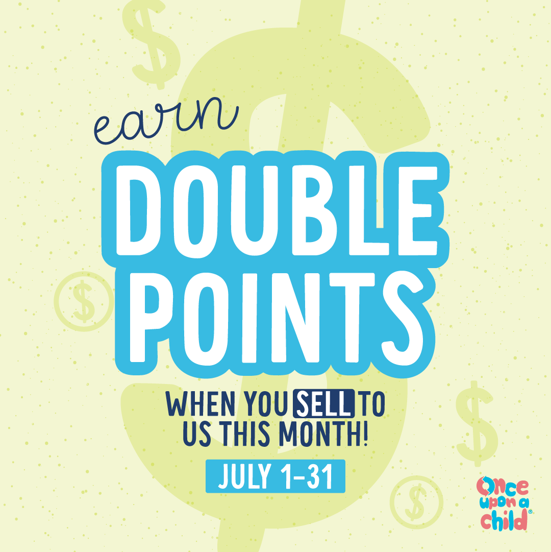 A $ graphic with the words "earn double points when you sell to us this month"