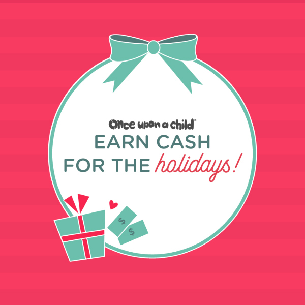a red background image with a ornament and the words "earn cash for the holidays!" 