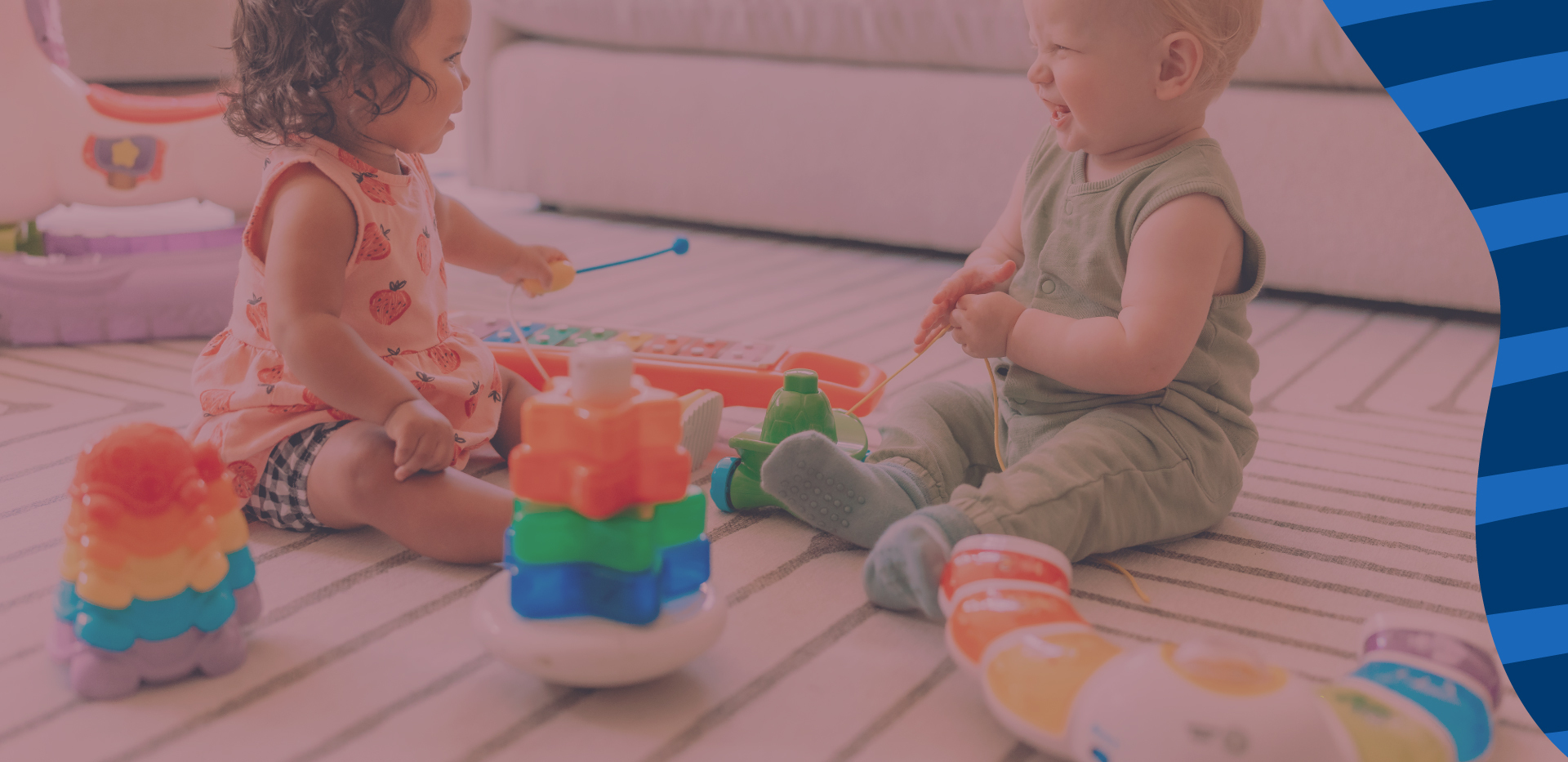 a graphical image with focus on a child playing with a gentle used toy from Once Upon a Child