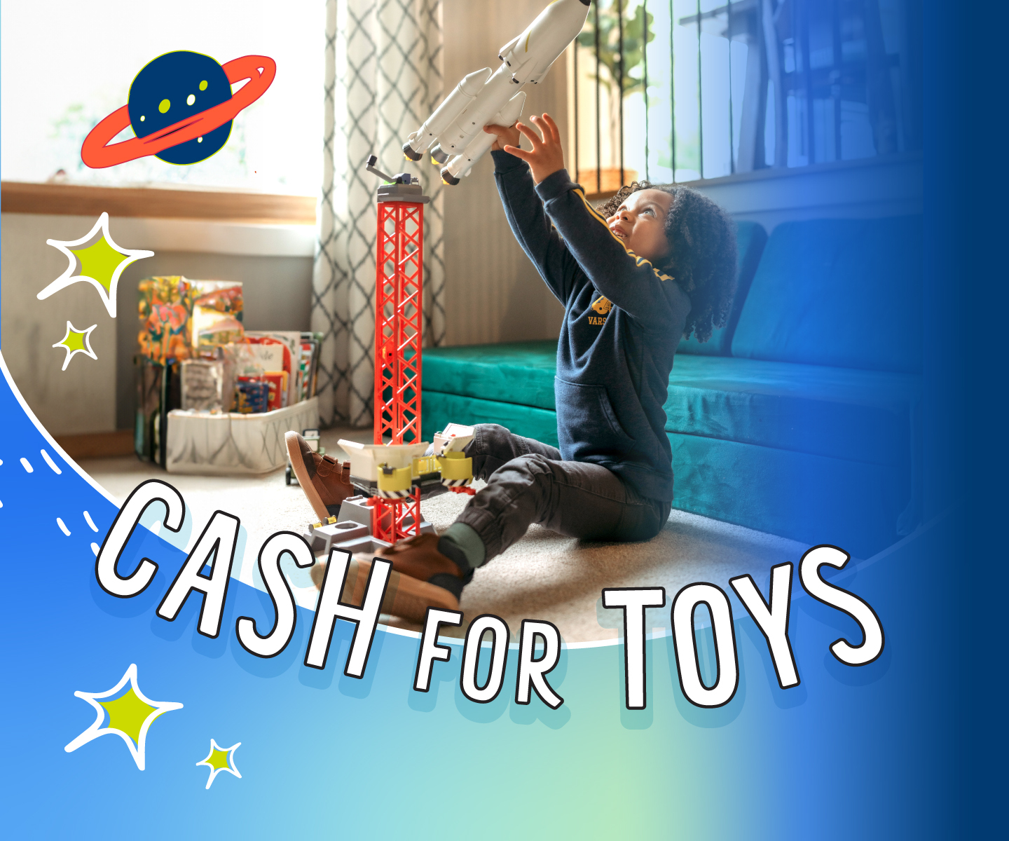 Girl playing with toys - Cash for Toys.