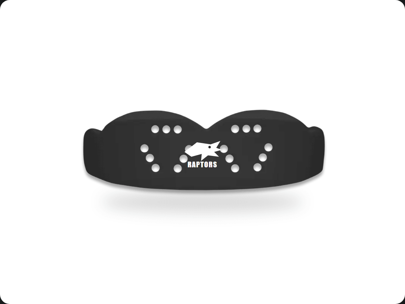 Team logo demo design printed on a charcoal black SISU 3D mouthguard