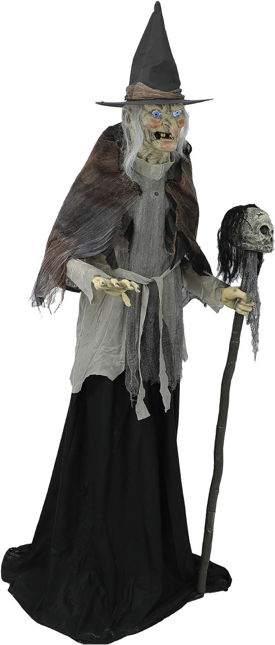 Life Size 6 Ft. Animated Lunging Witch Hag w/ Digital Eyes Halloween Prop Decor