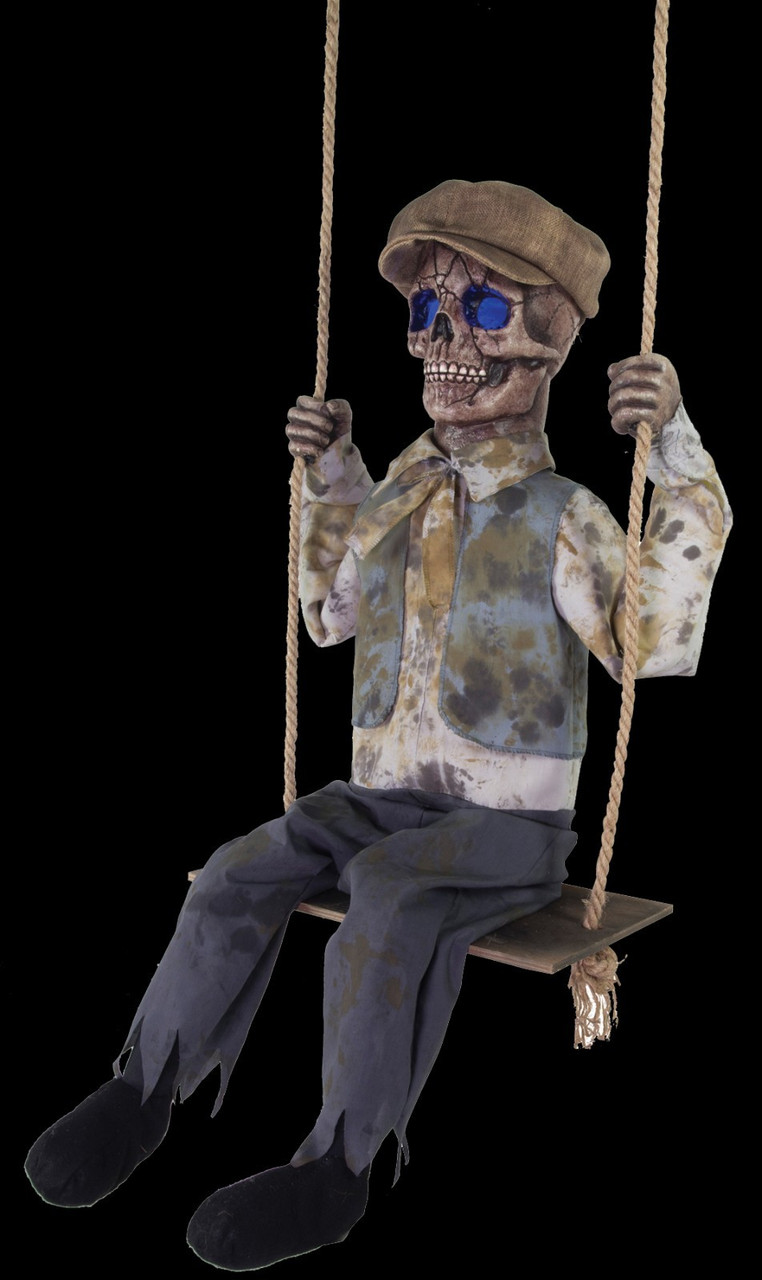 62" Animated Light-up Eyes Haunted Swinging Skeleton Ghost Boy Halloween Prop