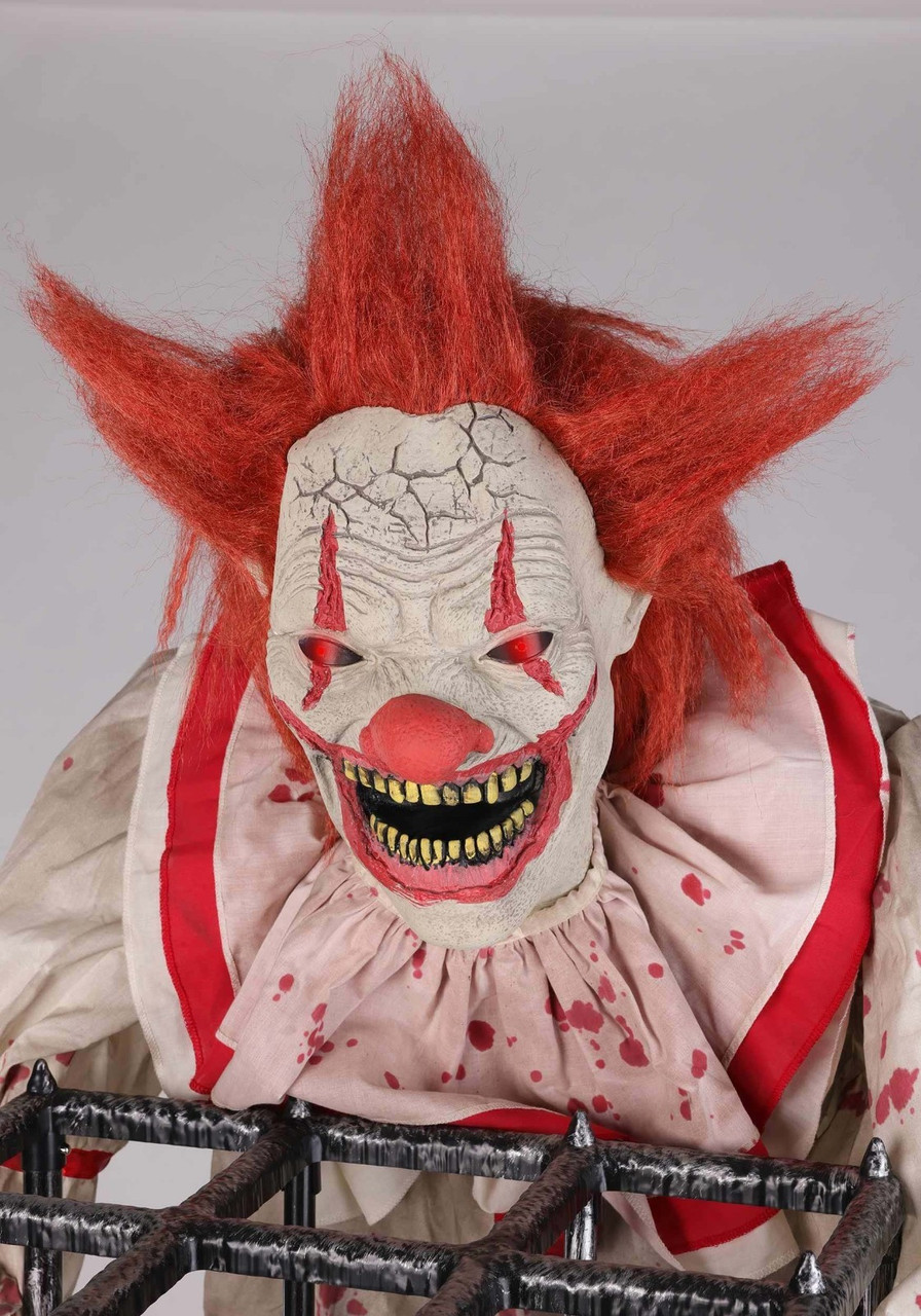 Life Size 7 Ft. Animated Cagey Clown w/ Evil Circus Clown in Cage Halloween Prop