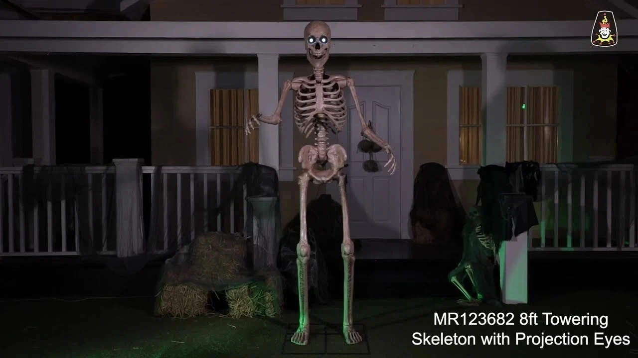 8' Towering Animated Skeleton Halloween Moving Prop w/ Digital Eyes Decoration