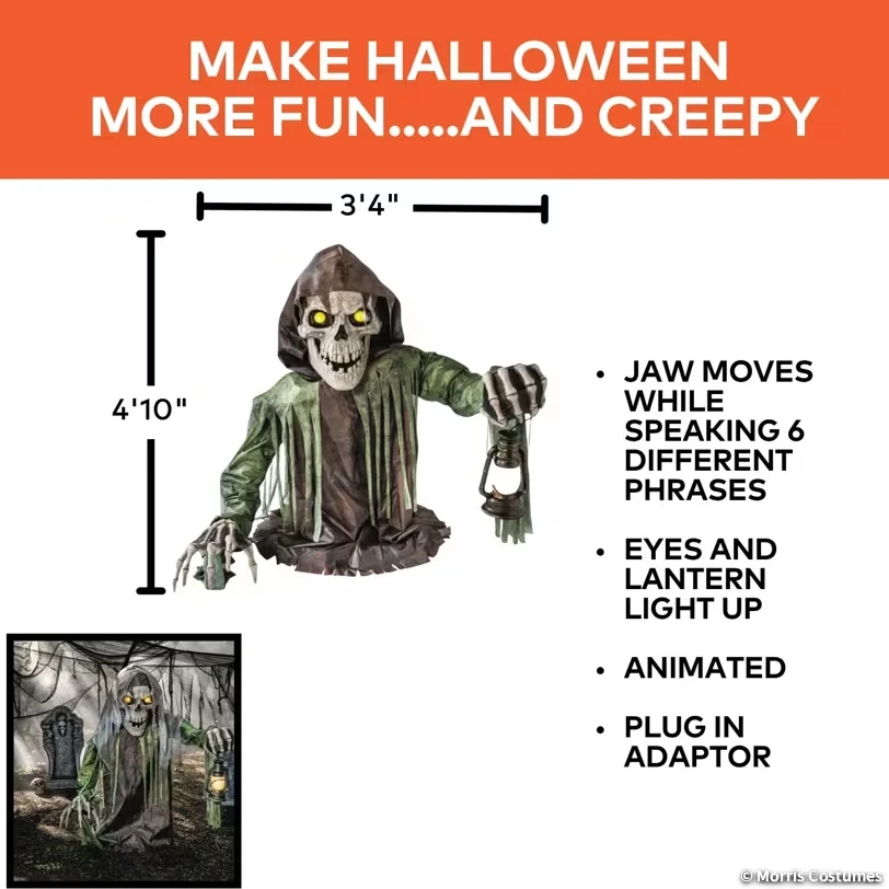 4' 10" Animated Light-up Corroded Skeleton Reaper Halloween Prop Decoration 58"