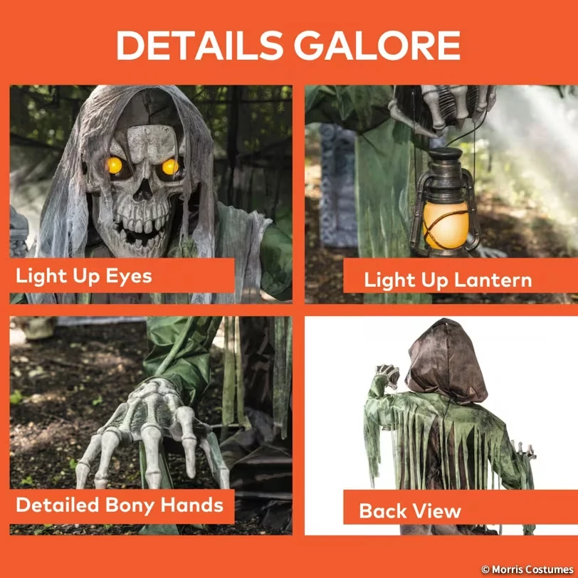 4' 10" Animated Light-up Corroded Skeleton Reaper Halloween Prop Decoration 58"