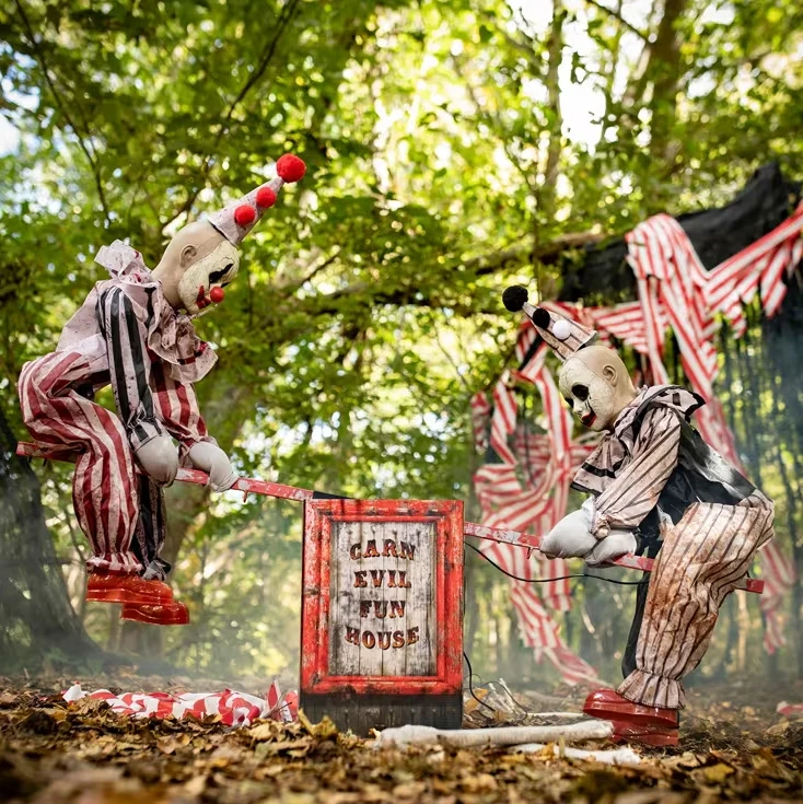 Animated See Saw Circus Clowns Playground Seesaw Haunted Halloween Prop Decoration