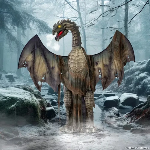 7' Animated Dark Forest Dragon Moving Wings and Head Fog Blower Halloween Prop
