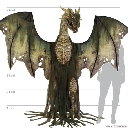7' Animated Dark Forest Dragon Moving Wings and Head Fog Blower Halloween Prop
