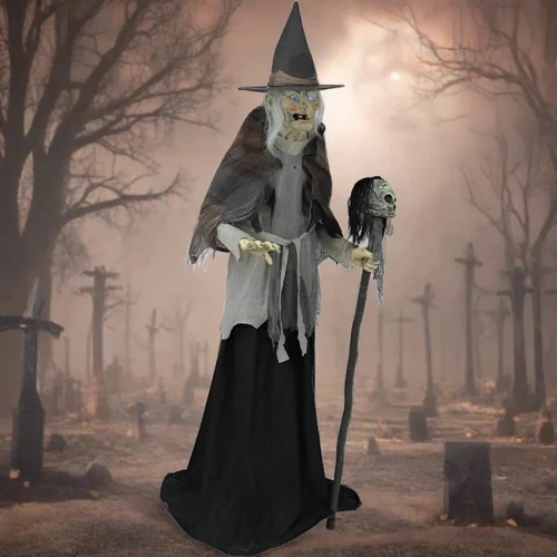Life Size 6 Ft. Animated Lunging Witch Hag w/ Digital Eyes Halloween Prop Decor