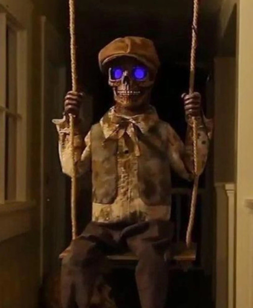 62" Animated Light-up Eyes Haunted Swinging Skeleton Ghost Boy Halloween Prop