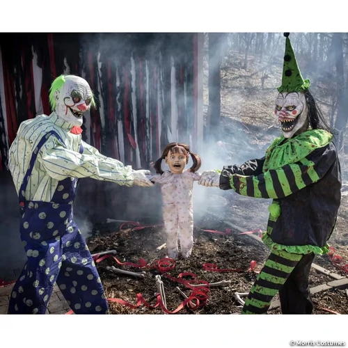 Life Size 6.5 Ft. Animated Tug of War Circus Clowns with Child Halloween Prop