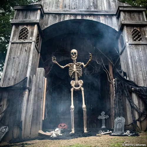8' Towering Animated Skeleton Halloween Moving Prop w/ Digital Eyes Decoration