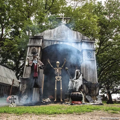 8' Towering Animated Skeleton Halloween Moving Prop w/ Digital Eyes Decoration
